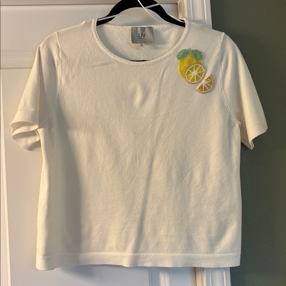 LIV White T-Shirt with Lemon Embroidery